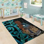 New Zealand Tui Bird Wahaika Area Rug Maori Weapon Paua Shell Koru Pattern