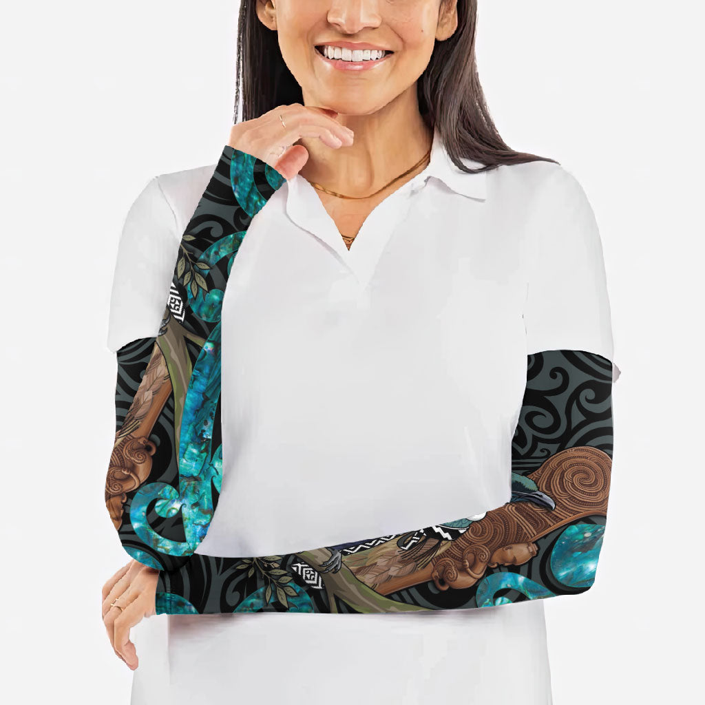 New Zealand Tui Bird Wahaika Arm Sleeves Maori Weapon Paua Shell Koru Pattern