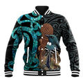 New Zealand Tui Bird Wahaika Baseball Jacket Maori Weapon Paua Shell Koru Pattern