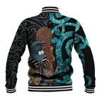 New Zealand Tui Bird Wahaika Baseball Jacket Maori Weapon Paua Shell Koru Pattern