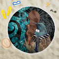 New Zealand Tui Bird Wahaika Beach Blanket Maori Weapon Paua Shell Koru Pattern