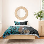 New Zealand Tui Bird Wahaika Bedding Set Maori Weapon Paua Shell Koru Pattern
