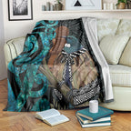 New Zealand Tui Bird Wahaika Blanket Maori Weapon Paua Shell Koru Pattern
