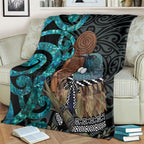 New Zealand Tui Bird Wahaika Blanket Maori Weapon Paua Shell Koru Pattern