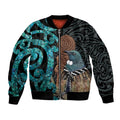 New Zealand Tui Bird Wahaika Bomber Jacket Maori Weapon Paua Shell Koru Pattern