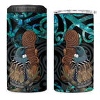 New Zealand Tui Bird Wahaika 4 in 1 Can Cooler Tumbler Maori Weapon Paua Shell Koru Pattern