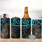 New Zealand Tui Bird Wahaika 4 in 1 Can Cooler Tumbler Maori Weapon Paua Shell Koru Pattern