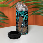 New Zealand Tui Bird Wahaika 4 in 1 Can Cooler Tumbler Maori Weapon Paua Shell Koru Pattern