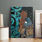 New Zealand Tui Bird Wahaika Canvas Wall Art Maori Weapon Paua Shell Koru Pattern