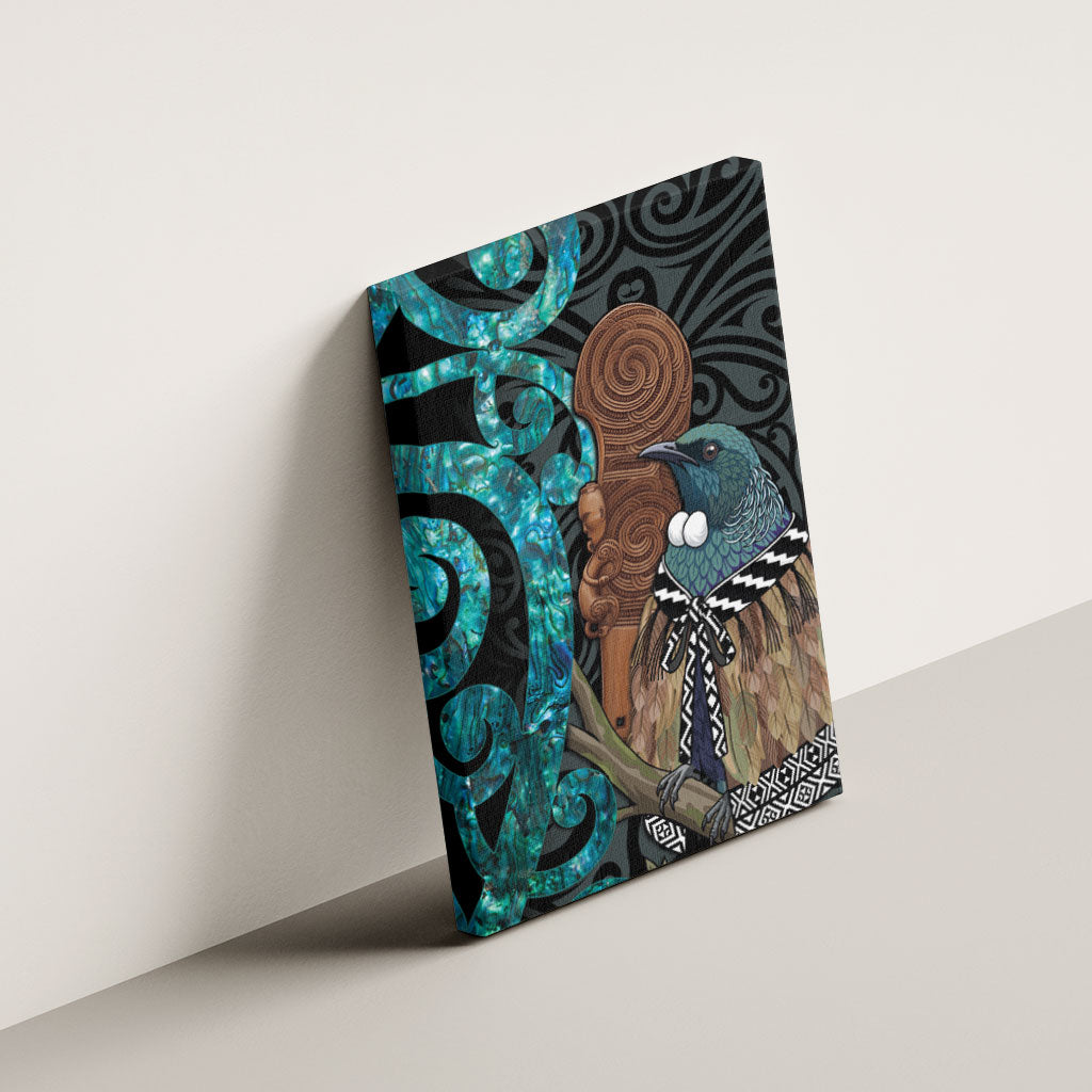New Zealand Tui Bird Wahaika Canvas Wall Art Maori Weapon Paua Shell Koru Pattern