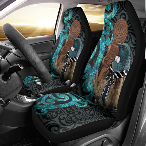 New Zealand Tui Bird Wahaika Car Seat Cover Maori Weapon Paua Shell Koru Pattern