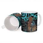 New Zealand Tui Bird Wahaika Ceramic Mug Maori Weapon Paua Shell Koru Pattern