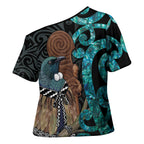 New Zealand Tui Bird Wahaika Cross Shoulder Shirt Maori Weapon Paua Shell Koru Pattern