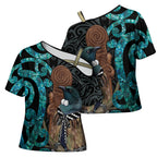 New Zealand Tui Bird Wahaika Cross Shoulder Shirt Maori Weapon Paua Shell Koru Pattern