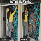 New Zealand Tui Bird Wahaika Door Cover Maori Weapon Paua Shell Koru Pattern
