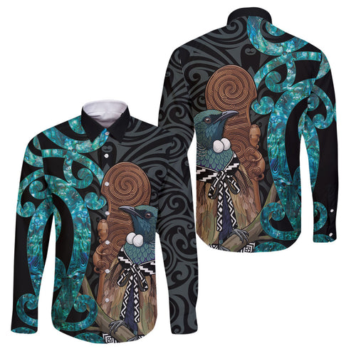 New Zealand Tui Bird Wahaika Family Matching Tank Maxi Dress and Hawaiian Shirt Maori Weapon Paua Shell Koru Pattern