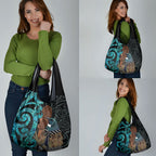 New Zealand Tui Bird Wahaika Grocery Bag Maori Weapon Paua Shell Koru Pattern