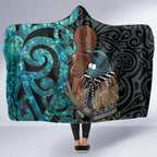 New Zealand Tui Bird Wahaika Hooded Blanket Maori Weapon Paua Shell Koru Pattern