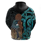 New Zealand Tui Bird Wahaika Hoodie Maori Weapon Paua Shell Koru Pattern