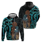 New Zealand Tui Bird Wahaika Hoodie Maori Weapon Paua Shell Koru Pattern