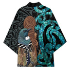 New Zealand Tui Bird Wahaika Kimono Maori Weapon Paua Shell Koru Pattern
