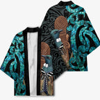 New Zealand Tui Bird Wahaika Kimono Maori Weapon Paua Shell Koru Pattern