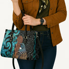 New Zealand Tui Bird Wahaika Leather Bag Maori Weapon Paua Shell Koru Pattern