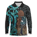 New Zealand Tui Bird Wahaika Long Sleeve Polo Shirt Maori Weapon Paua Shell Koru Pattern