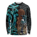 New Zealand Tui Bird Wahaika Long Sleeve Shirt Maori Weapon Paua Shell Koru Pattern