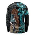 New Zealand Tui Bird Wahaika Long Sleeve Shirt Maori Weapon Paua Shell Koru Pattern