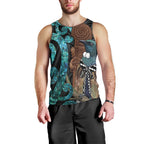 New Zealand Tui Bird Wahaika Men Tank Top Maori Weapon Paua Shell Koru Pattern