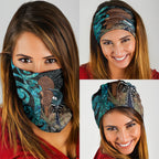 New Zealand Tui Bird Wahaika Neck Gaiter Maori Weapon Paua Shell Koru Pattern