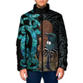 New Zealand Tui Bird Wahaika Padded Jacket Maori Weapon Paua Shell Koru Pattern