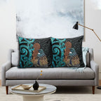 New Zealand Tui Bird Wahaika Pillow Cover Maori Weapon Paua Shell Koru Pattern