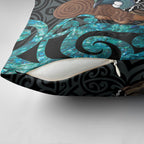 New Zealand Tui Bird Wahaika Pillow Cover Maori Weapon Paua Shell Koru Pattern