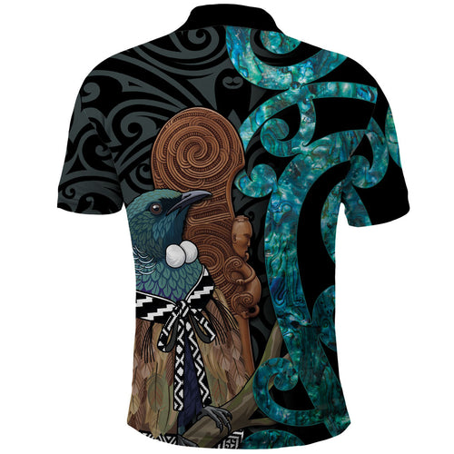 New Zealand Tui Bird Wahaika Polo Shirt Maori Weapon Paua Shell Koru Pattern