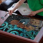 New Zealand Tui Bird Wahaika Puzzle Maori Weapon Paua Shell Koru Pattern