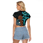 New Zealand Tui Bird Wahaika Raglan Cropped T Shirt Maori Weapon Paua Shell Koru Pattern
