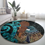 New Zealand Tui Bird Wahaika Round Carpet Maori Weapon Paua Shell Koru Pattern