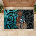 New Zealand Tui Bird Wahaika Rubber Doormat Maori Weapon Paua Shell Koru Pattern