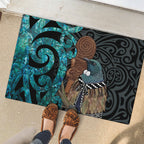 New Zealand Tui Bird Wahaika Rubber Doormat Maori Weapon Paua Shell Koru Pattern