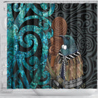 New Zealand Tui Bird Wahaika Shower Curtain Maori Weapon Paua Shell Koru Pattern