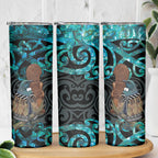 New Zealand Tui Bird Wahaika Skinny Tumbler Maori Weapon Paua Shell Koru Pattern