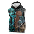 New Zealand Tui Bird Wahaika Sleeveless Hoodie Maori Weapon Paua Shell Koru Pattern