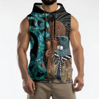 New Zealand Tui Bird Wahaika Sleeveless Hoodie Maori Weapon Paua Shell Koru Pattern