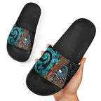New Zealand Tui Bird Wahaika Slide Sandals Maori Weapon Paua Shell Koru Pattern