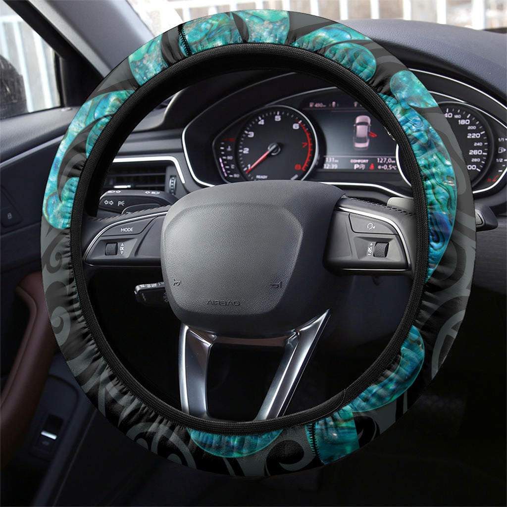 New Zealand Tui Bird Wahaika Steering Wheel Cover Maori Weapon Paua Shell Koru Pattern