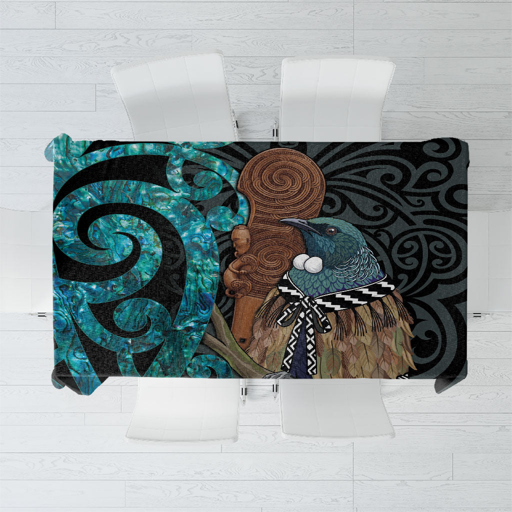 New Zealand Tui Bird Wahaika Tablecloth Maori Weapon Paua Shell Koru Pattern
