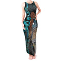 New Zealand Tui Bird Wahaika Tank Maxi Dress Maori Weapon Paua Shell Koru Pattern