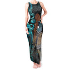 New Zealand Tui Bird Wahaika Tank Maxi Dress Maori Weapon Paua Shell Koru Pattern